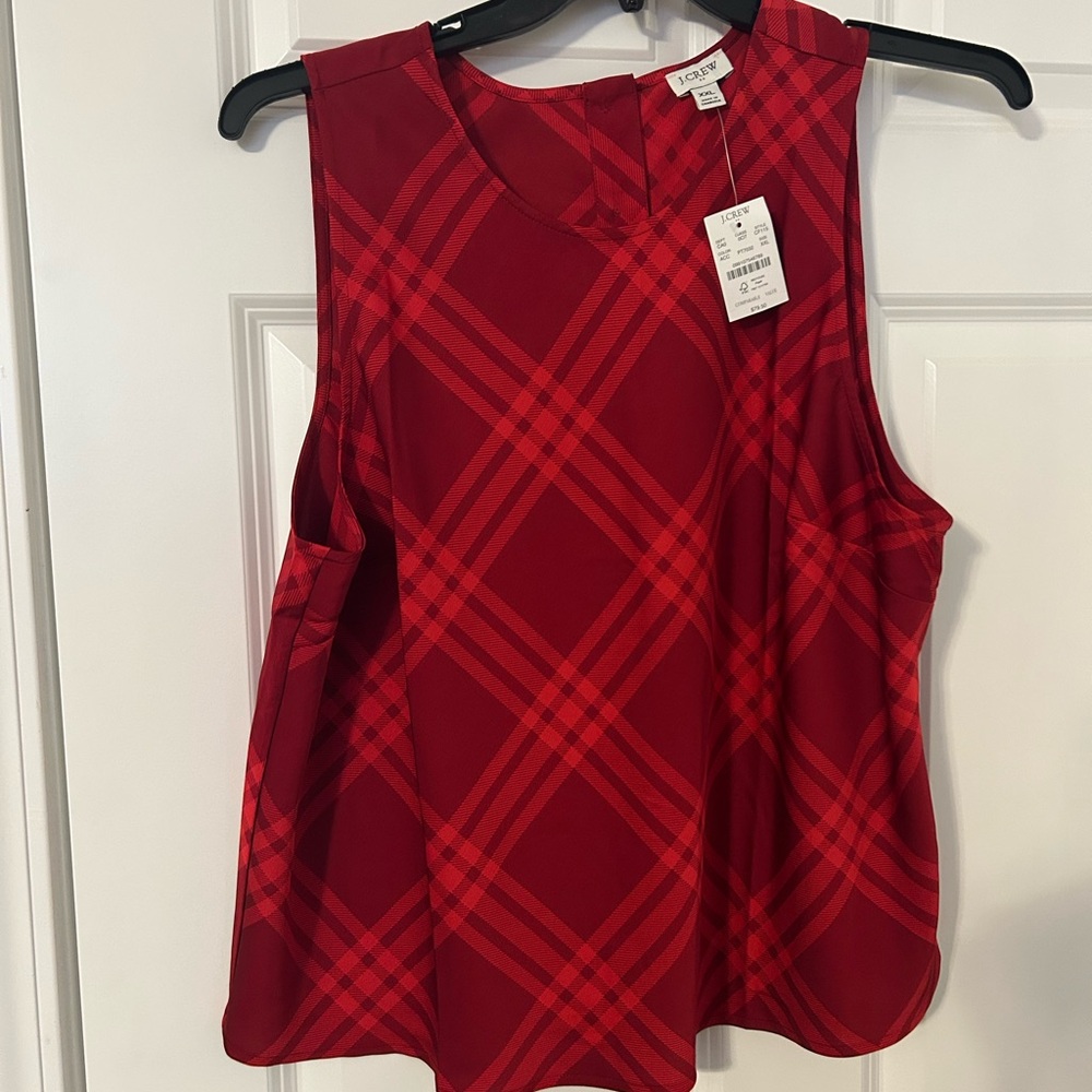 J. Crew Red Checkered Sleeveless Blouse